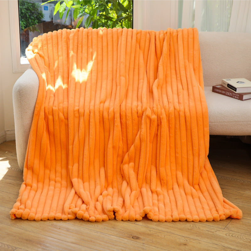 Cozy Ribbed Jacquard Rabbit Faux Fur Blanket