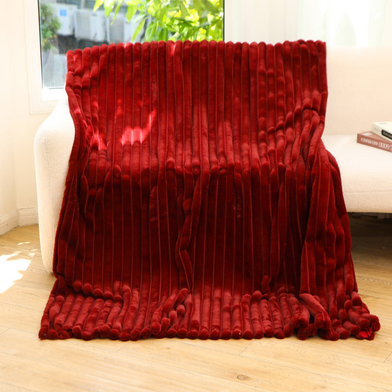 Cozy Ribbed Jacquard Rabbit Faux Fur Blanket