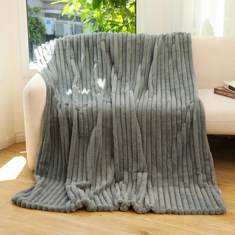 Cozy Ribbed Jacquard Rabbit Faux Fur Blanket