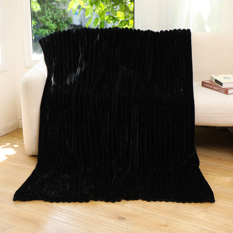 Cozy Ribbed Jacquard Rabbit Faux Fur Blanket