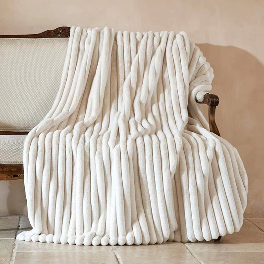 Cozy Ribbed Jacquard Rabbit Faux Fur Blanket